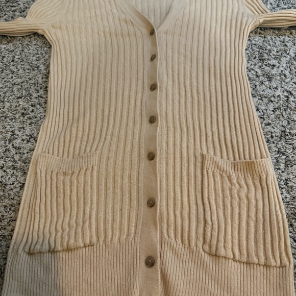 VINCE Skinny Ribbed 100% Cashmere Soft Button Down Beige Cardigan Women’s Medium - Picture 9 of 12